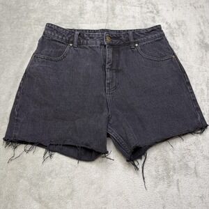 Afends Denim Shorts Womens 28 Gray Organic Cotton High Rise Cutoff Raw Hem